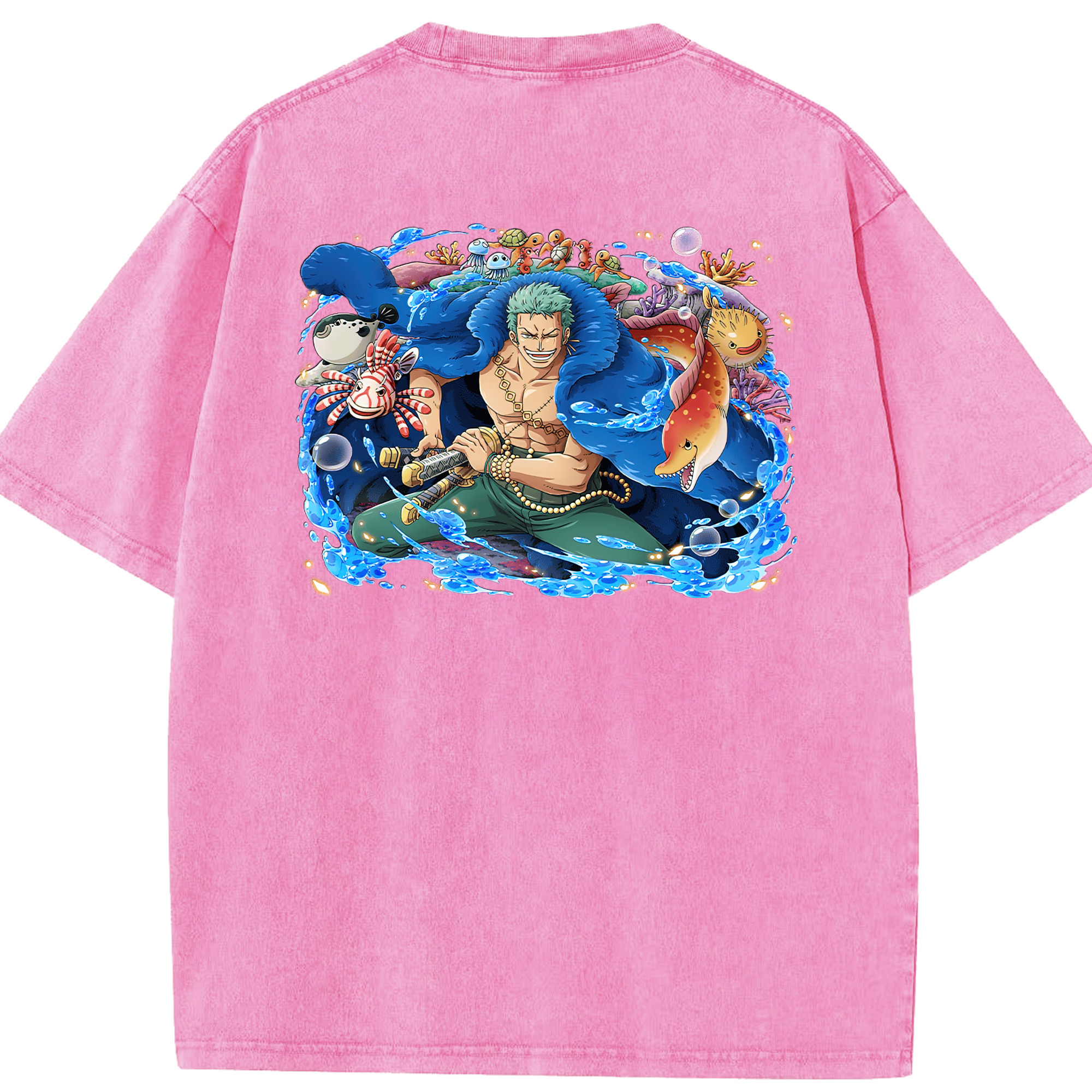 ワンピース ロロノア・ゾロ ONE PIECE Roronoa Zoro 綿100% ヴィンテージ風 半袖Tシャツ（背面プリント）